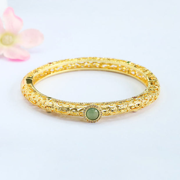 Buddha Stones Cloud Pattern Jade Copper Luck Bracelet Bangle 2.36 IN (60 MM) - image 8