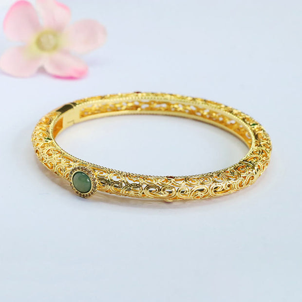 Buddha Stones Cloud Pattern Jade Copper Luck Bracelet Bangle 2.36 IN (60 MM) - image 13