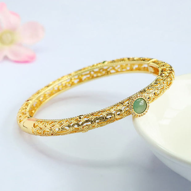 Buddha Stones Cloud Pattern Jade Copper Luck Bracelet Bangle 2.36 IN (60 MM) - image 9
