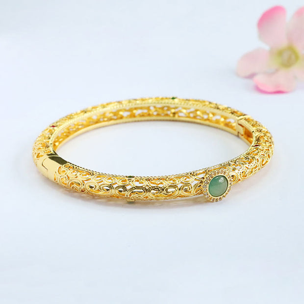 Buddha Stones Cloud Pattern Jade Copper Luck Bracelet Bangle 2.36 IN (60 MM) - image 11