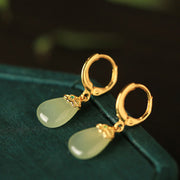 Buddha Stones Green Chalcedony Water Drop Strength Copper Posts Earrings - image 4