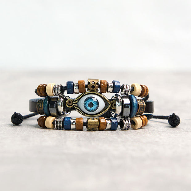 Buddha Stones Tibetan Evil Eye Leather Adjustable Protection Bracelet - STRING - Black - image 1