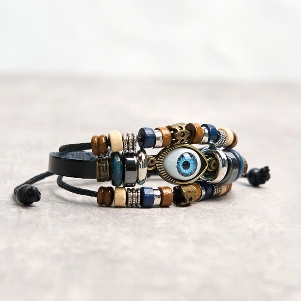 Buddha Stones Tibetan Evil Eye Leather Adjustable Protection Bracelet - image 2