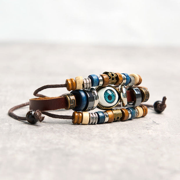 Buddha Stones Tibetan Evil Eye Leather Adjustable Protection Bracelet - image 6