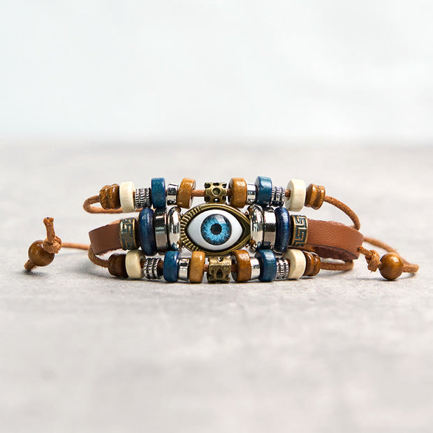 Buddha Stones Tibetan Evil Eye Leather Adjustable Protection Bracelet - STRING - Khaki - image 13