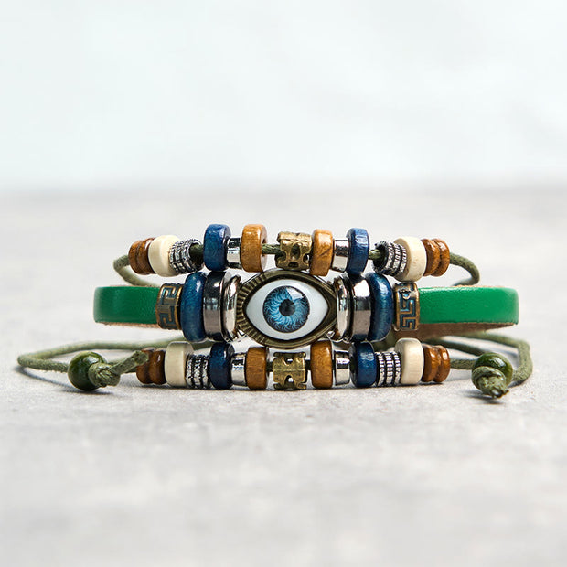 Buddha Stones Tibetan Evil Eye Leather Adjustable Protection Bracelet - STRING - Green - image 17