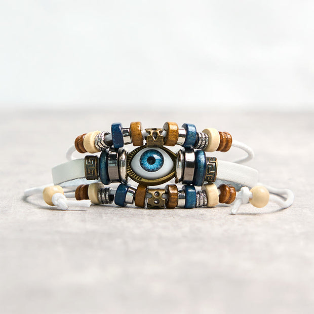 Buddha Stones Tibetan Evil Eye Leather Adjustable Protection Bracelet - STRING - White - image 25