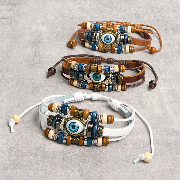 Buddha Stones Tibetan Evil Eye Leather Adjustable Protection Bracelet - image 29