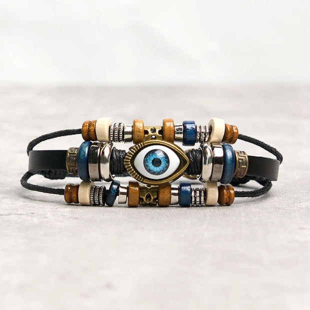 Buddha Stones Tibetan Evil Eye Leather Adjustable Protection Bracelet - BUCKLE - Black - image 30