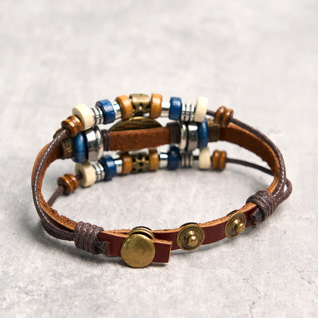 Buddha Stones Tibetan Evil Eye Leather Adjustable Protection Bracelet - image 37