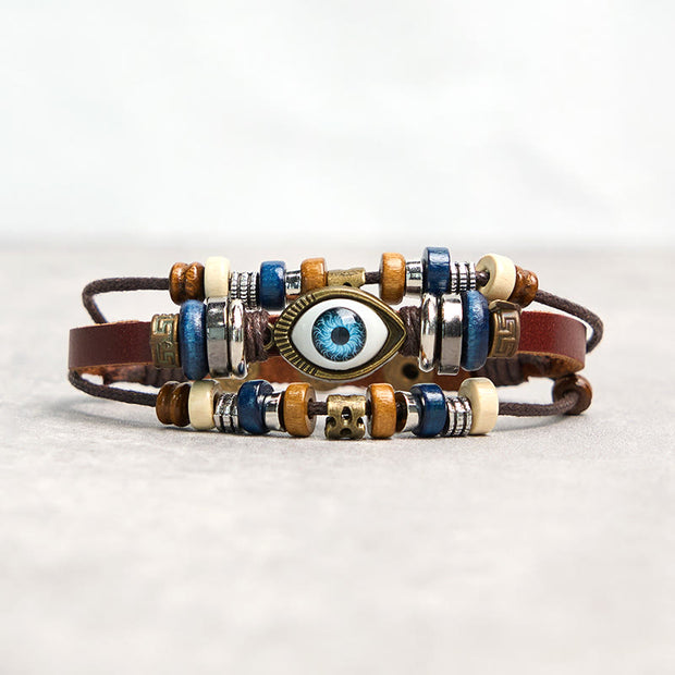 Buddha Stones Tibetan Evil Eye Leather Adjustable Protection Bracelet - BUCKLE - Reddish Brown - image 35