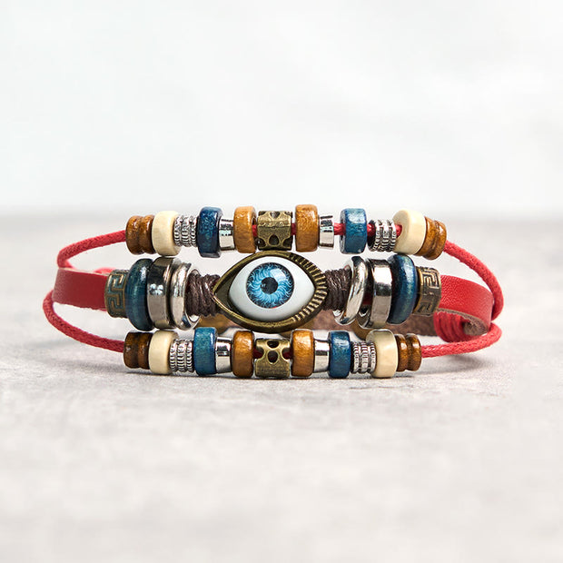 Buddha Stones Tibetan Evil Eye Leather Adjustable Protection Bracelet - BUCKLE - Red - image 39