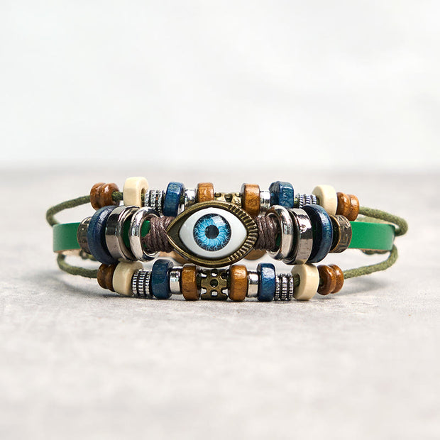 Buddha Stones Tibetan Evil Eye Leather Adjustable Protection Bracelet - BUCKLE - Green - image 47