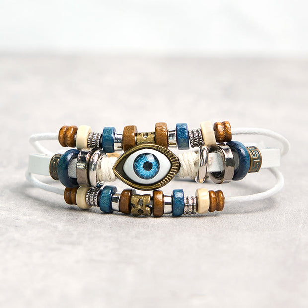 Buddha Stones Tibetan Evil Eye Leather Adjustable Protection Bracelet - BUCKLE - White - image 55