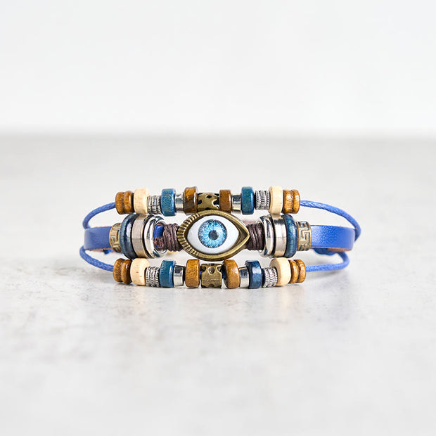 Buddha Stones Tibetan Evil Eye Leather Adjustable Protection Bracelet - BUCKLE - Blue - image 51