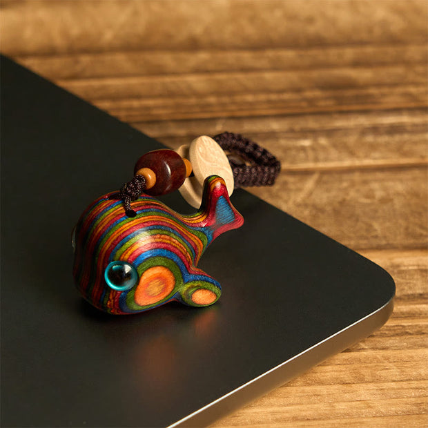 Buddha Stones Rainbow Eucalyptus Dolphin Carved Positive Key Chain Phone Hanging Decoration - image 9