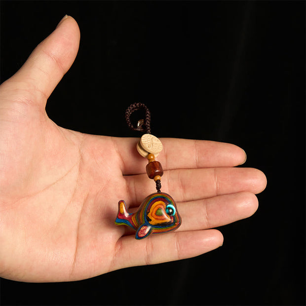 Buddha Stones Rainbow Eucalyptus Dolphin Carved Positive Key Chain Phone Hanging Decoration - image 3