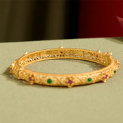 Buddha Stones Hollow Design Copper Plated Gold Flower Luck Bracelet Bangle - image 4