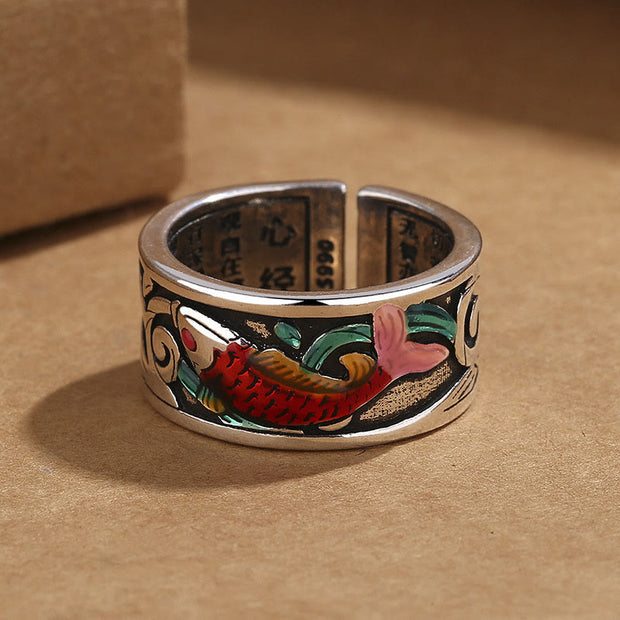FREE Today: Bring Good Luck Koi Fish Heart Sutra Engraved Ring