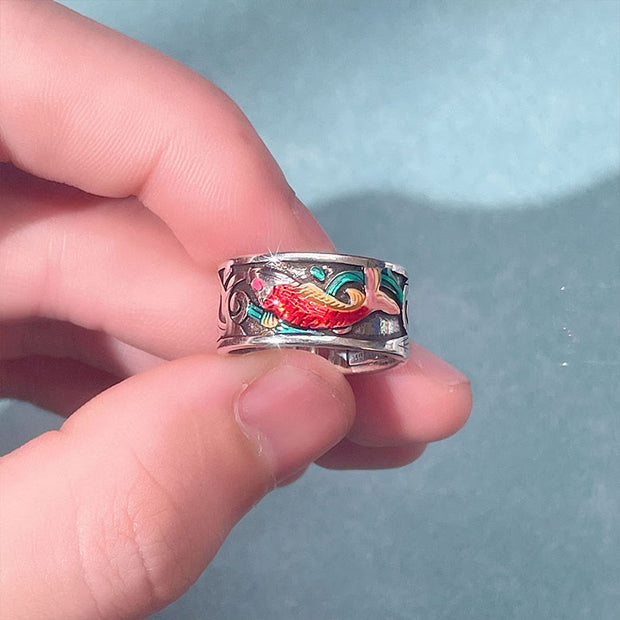 FREE Today: Bring Good Luck Koi Fish Heart Sutra Engraved Ring