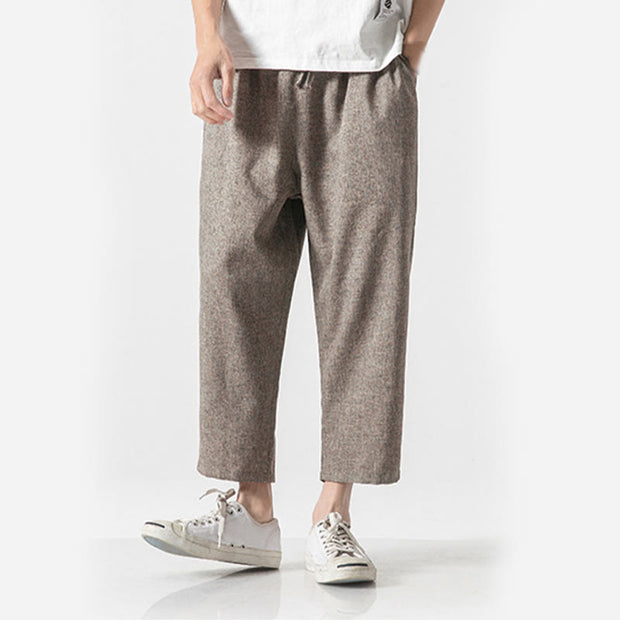 Buddha Stones Summer Plain Men's 7-8 Length Cotton Linen Pants With Pockets - image 7
