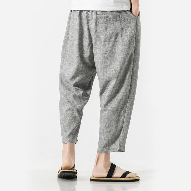 Buddha Stones Summer Plain Men's 7-8 Length Cotton Linen Pants With Pockets - image 28