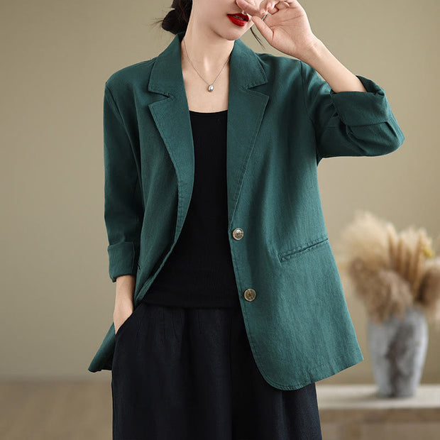 Buddha Stones Spring Casual Solid Color Long Sleeve Cotton Linen Women's Jacket With Pockets - Teal - US8-10，UK/AU12-14，EU40-42 (2XL) - image 29