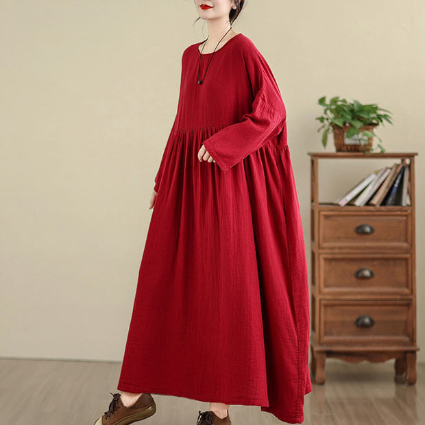 Buddha Stones Commute Pure Color Long Sleeve Cotton Linen Midi Dress W –  buddhastoneshop