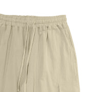 Buddha Stones Solid Color Linen Drawstring Men's Cargo Pants With Pockets - image 23