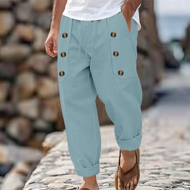 Buddha Stones Casual Plain Color Buttons Men's Cotton Pants With Pockets - PaleTurquoise - US/UK/AU46，EU56 (3XL) - image 17