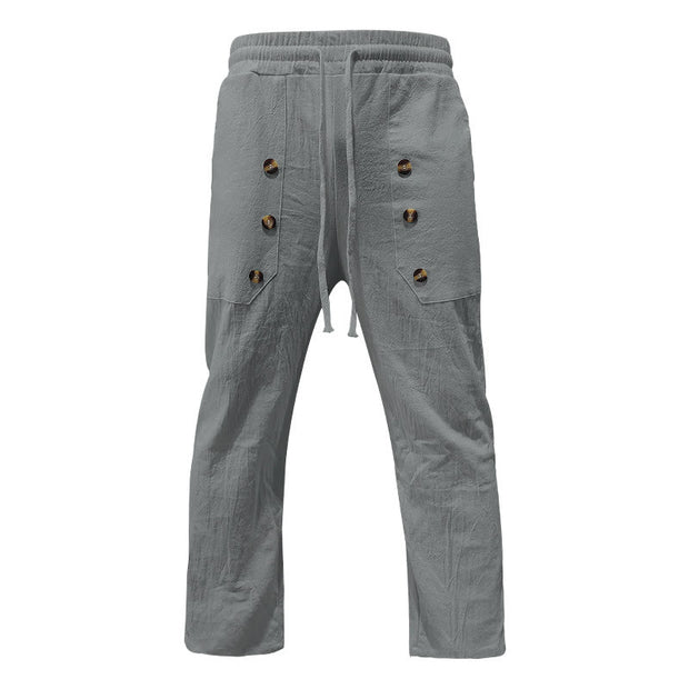 Buddha Stones Casual Plain Color Buttons Men's Cotton Pants With Pockets - DarkGray - US/UK/AU46，EU56 (3XL) - image 14