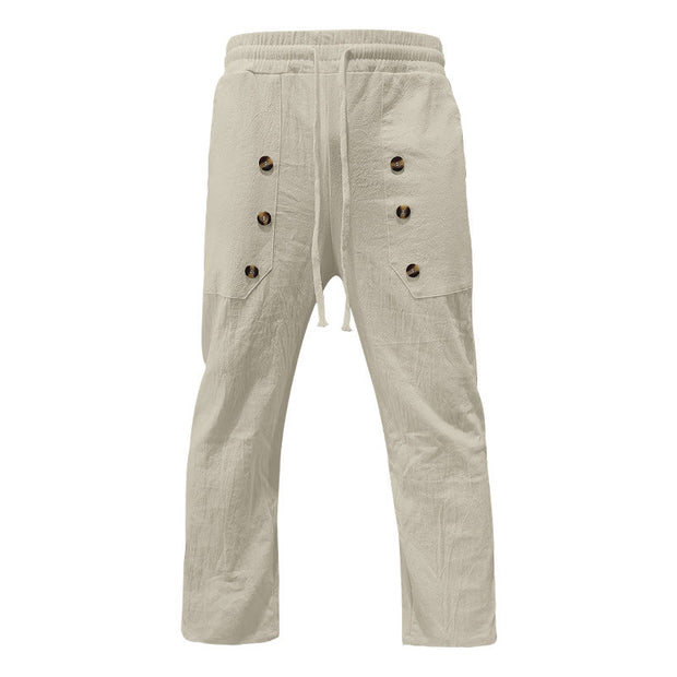 Buddha Stones Casual Plain Color Buttons Men's Cotton Pants With Pockets - Beige - US/UK/AU46，EU56 (3XL) - image 18