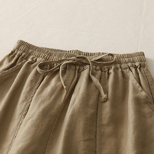 Buddha Stones Casual Plain Solid Color Patchwork Women's Polyester 7-8 Length Wide Leg Pants With Pockets
