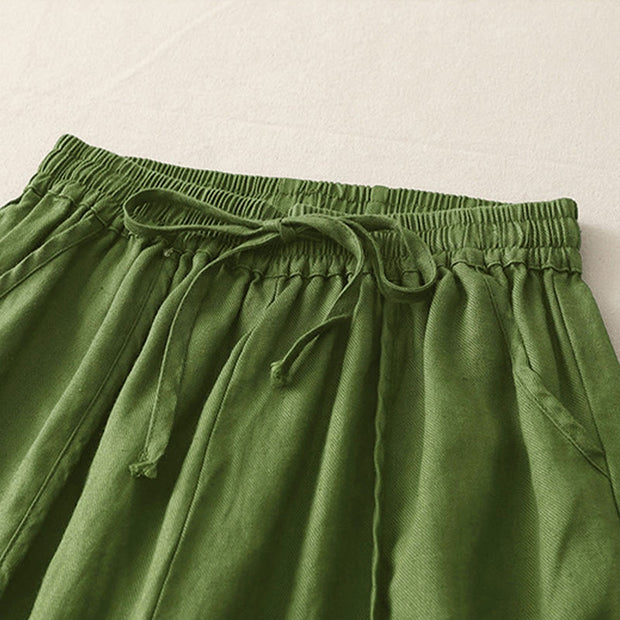Buddha Stones Casual Plain Solid Color Patchwork Women's Polyester 7-8 Length Wide Leg Pants With Pockets