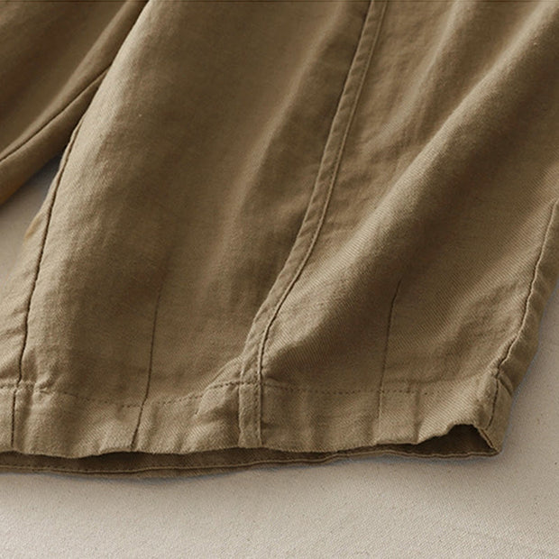 Buddha Stones Casual Plain Solid Color Patchwork Women's Polyester 7-8 Length Wide Leg Pants With Pockets