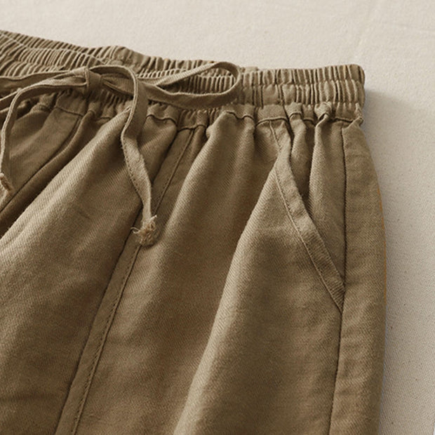 Buddha Stones Casual Plain Solid Color Patchwork Women's Polyester 7-8 Length Wide Leg Pants With Pockets