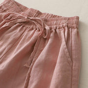 Buddha Stones Casual Plain Solid Color Patchwork Women's Polyester 7-8 Length Wide Leg Pants With Pockets