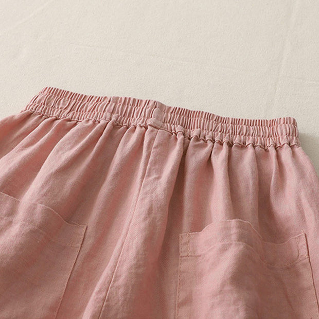 Buddha Stones Casual Plain Solid Color Patchwork Women's Polyester 7-8 Length Wide Leg Pants With Pockets