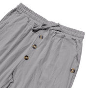 Buddha Stones Solid Color Buttons Drawstring Men's Cotton Pants With Pockets - image 15