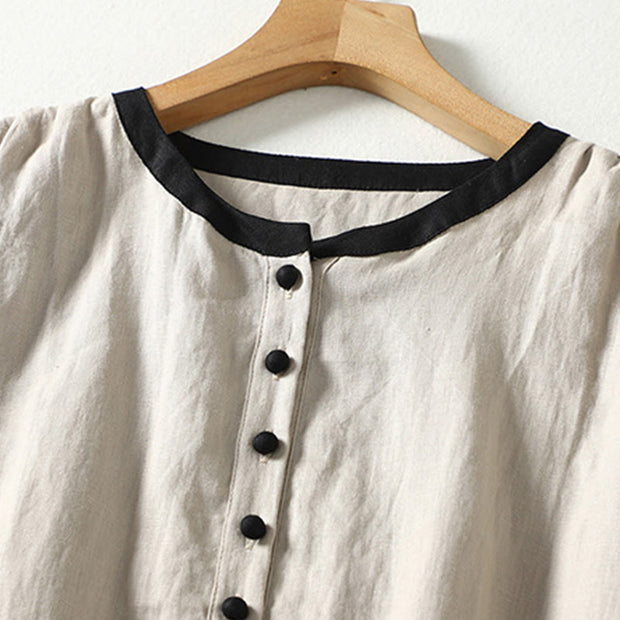 Buddha Stones Casual Vintage Buttons Design Women's Cotton Linen Coat With Pockets - image 3