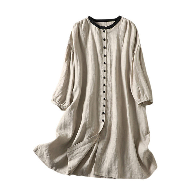 Buddha Stones Casual Vintage Buttons Design Women's Cotton Linen Coat With Pockets - image 13