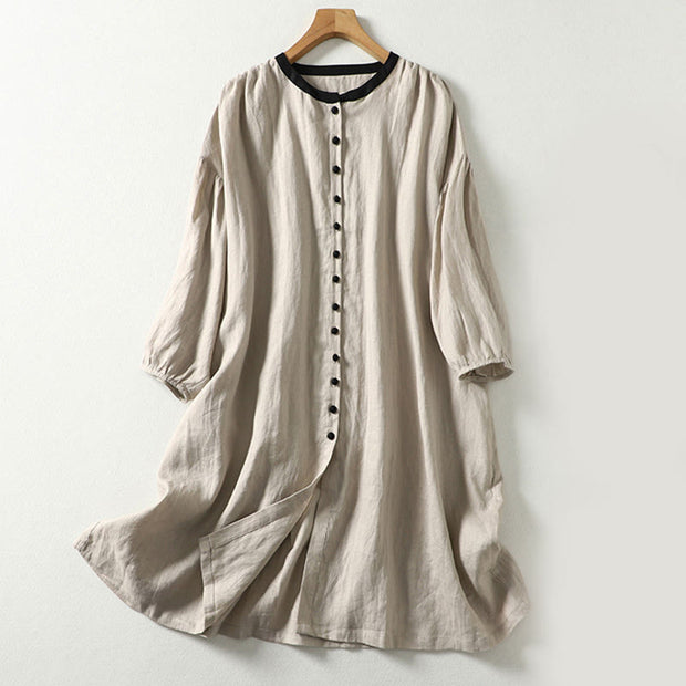Buddha Stones Casual Vintage Buttons Design Women's Cotton Linen Coat With Pockets - Linen - US14，UK/AU18，EU46 (2XL) - image 1
