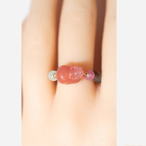 Buddha Stones Natural Tourmaline Manjusri Bodhisattva Pattern Positive Ring - image 5