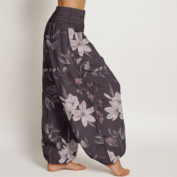 Buddha Stones Pure Cotton Casual Floral Leaves Women's Elastic Waist Harem Pants