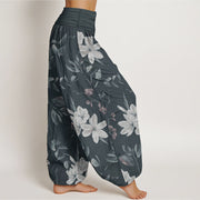 Buddha Stones Pure Cotton Casual Floral Leaves Women's Elastic Waist Harem Pants