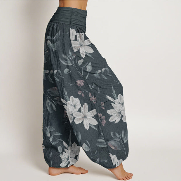 Buddha Stones Pure Cotton Casual Floral Leaves Women's Elastic Waist Harem Pants