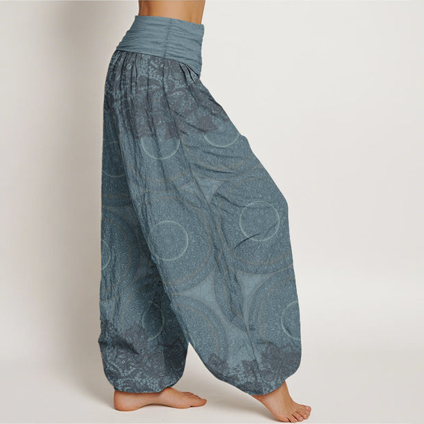 Buddha Stones Pure Cotton Casual Flowers Compass Design Women's Elastic Waist Harem Pants