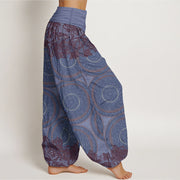 Buddha Stones Pure Cotton Casual Flowers Compass Design Women's Elastic Waist Harem Pants