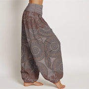 Buddha Stones Pure Cotton Casual Flowers Compass Design Women's Elastic Waist Harem Pants