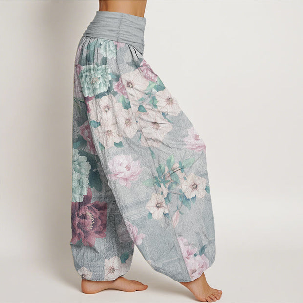 Buddha Stones Pure Cotton Casual Peony Flower Women's Elastic Waist Harem Pants